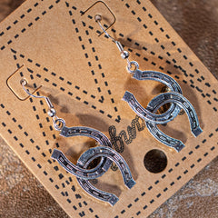 Wrangler Double Horse Shoe Dangling Earrings - Cowgirl Wear