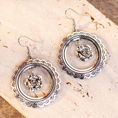Wrangler Etched Circle Rose Dangling Earring - Cowgirl Wear