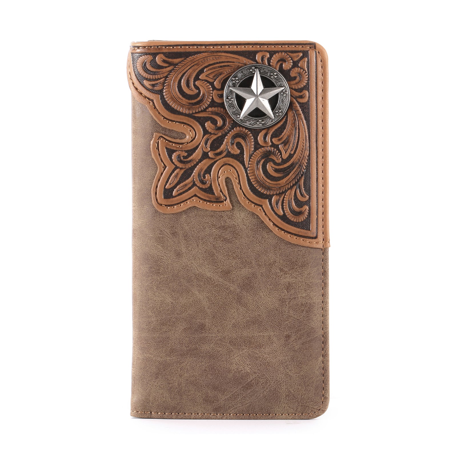 Embossed Lone Star Concho Men's Bifold Long PU Leather Wallet - Cowgirl Wear