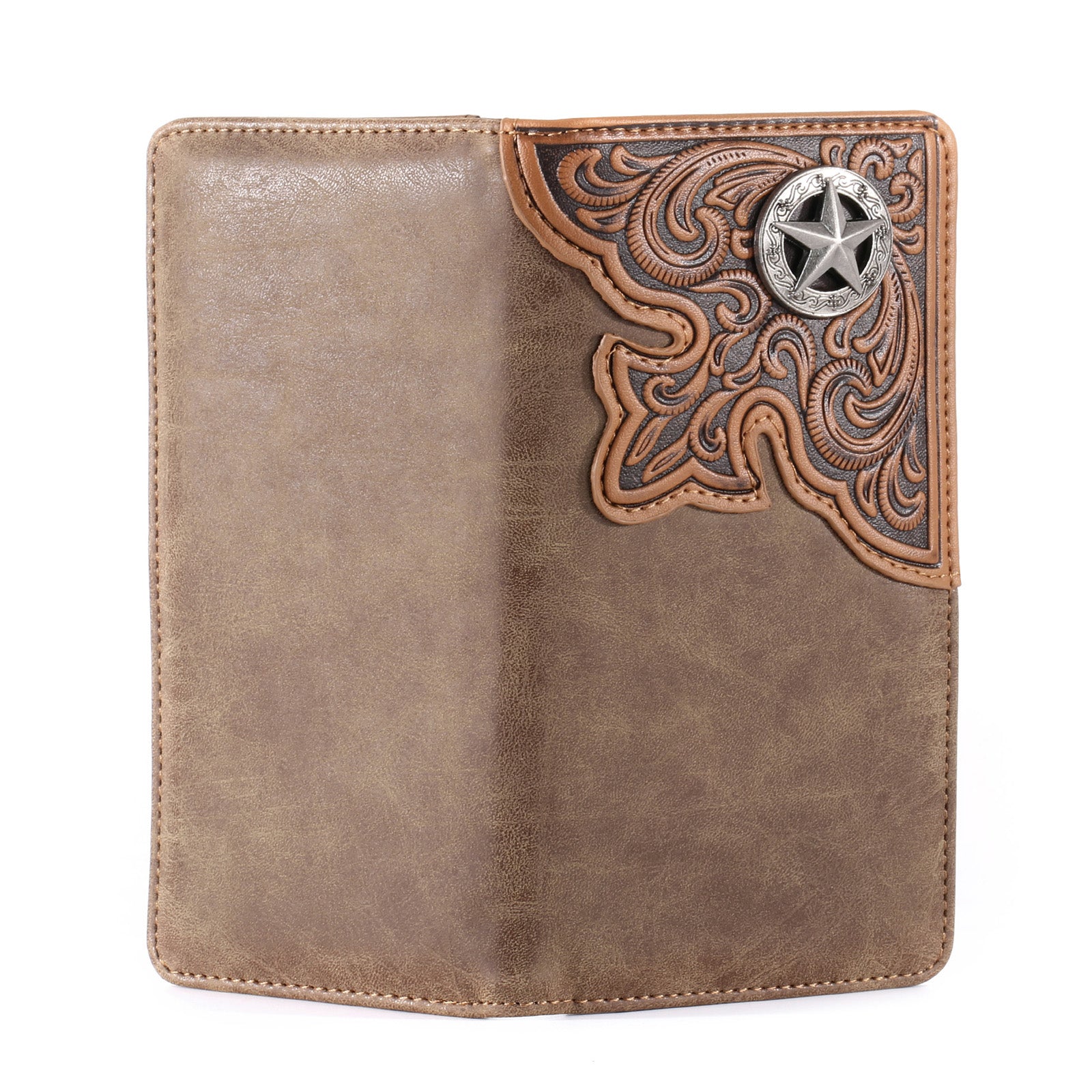 Embossed Lone Star Concho Men's Bifold Long PU Leather Wallet - Cowgirl Wear