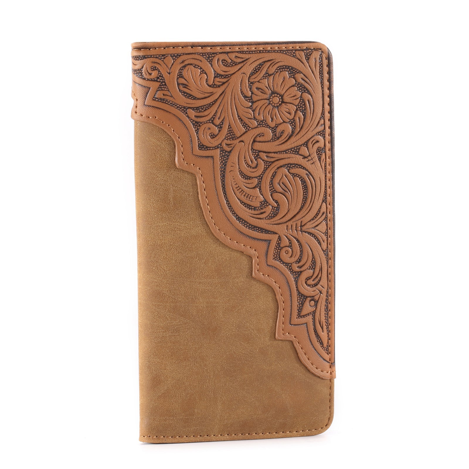 Embossed Floral Men's Bifold Long PU Leather Wallet - Cowgirl Wear