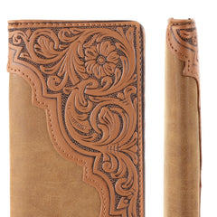 Embossed Floral Men's Bifold Long PU Leather Wallet - Cowgirl Wear