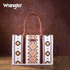 Wrangler Southwestern Pattern Dual Sided Print Canvas Wide Tote Coffee