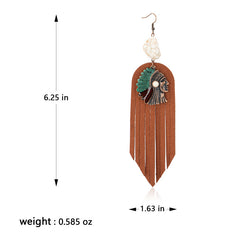 Rustic Couture's® Leather Indian Chief Natural Stone Dangling Earring