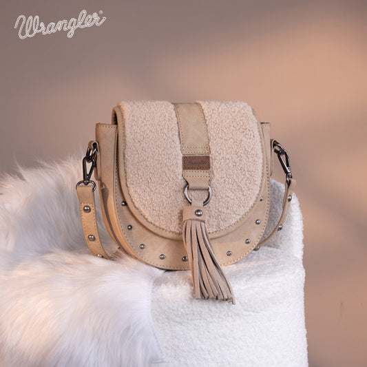 Wrangler Faux Shearling Flap Crossbody Purse