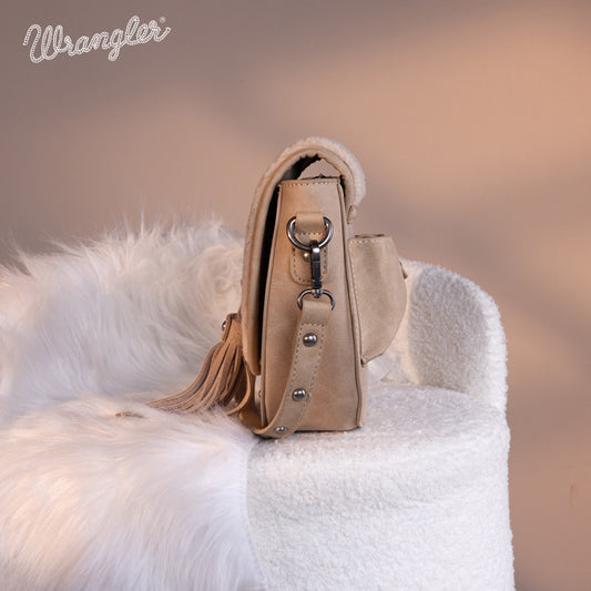 Wrangler Faux Shearling Flap Crossbody Purse