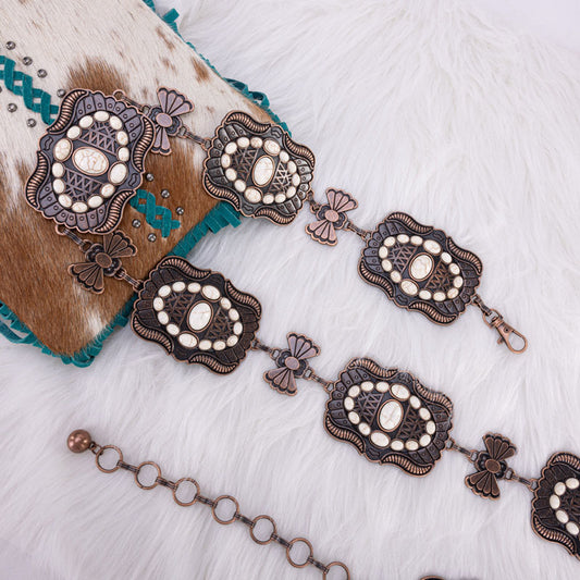 Rustic Couture's® Etched Concho Link Chain Belt