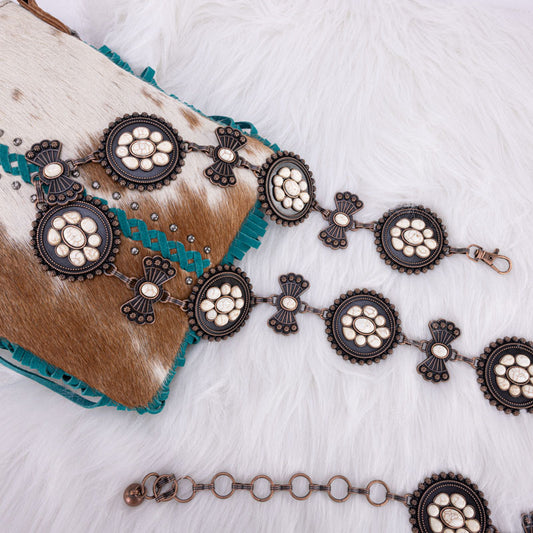 Rustic Couture's® Etched Oval Concho Link Chain Belt