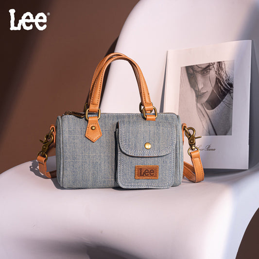 LEE Denim Canvas Barrel Satchel Top Handle Crossbody Bag