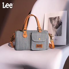 Denim Canvas Barrel Satchel Top Handle Crossbody Bag