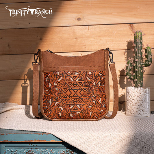 Trinity Ranch Floral Aztec Tooled Crossbody