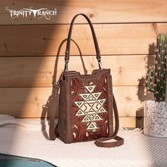 Trinity Ranch Floral Aztec Tooled Mini Tote/Crossbody