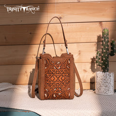 Trinity Ranch Floral Aztec Tooled Mini Tote/Crossbody