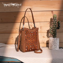 Trinity Ranch Floral Aztec Tooled Mini Tote/Crossbody