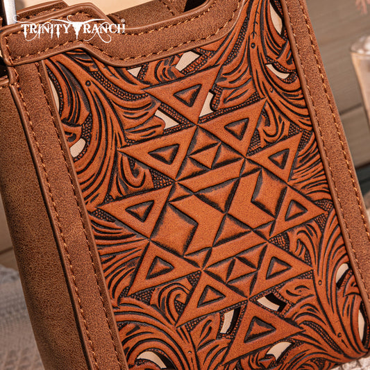 Trinity Ranch Floral Aztec Tooled Mini Tote/Crossbody