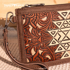 Trinity Ranch Floral Aztec Tooled Collection Clutch/Crossbody