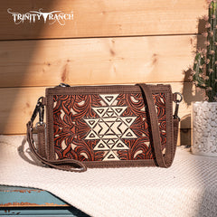 Trinity Ranch Floral Aztec Tooled Collection Clutch/Crossbody