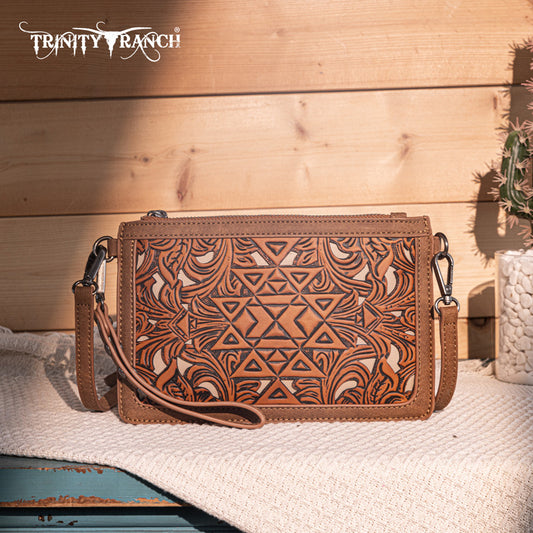 Trinity Ranch Floral Aztec Tooled Collection Clutch/Crossbody