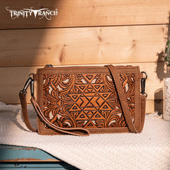 Trinity Ranch Floral Aztec Tooled Collection Clutch/Crossbody