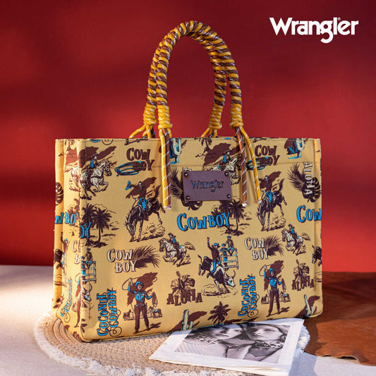 WG284-8119D Wrangler COWBOY  Dual Sided Print Canvas Wide Tote Dark Yellow