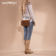 Trinity Ranch Floral Aztec Tooled Crossbody