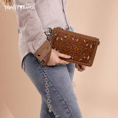 Trinity Ranch Floral Aztec Tooled Collection Clutch/Crossbody