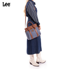 Lee Denim Canvas Leather Blend Crossbody Tote Bag