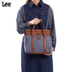 Lee Denim Canvas Leather Blend Crossbody Tote Bag