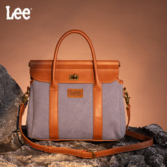 Lee Denim Canvas Leather Blend Crossbody Tote Bag