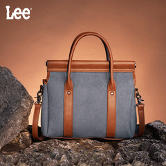 Lee Denim Canvas Leather Blend Crossbody Tote Bag