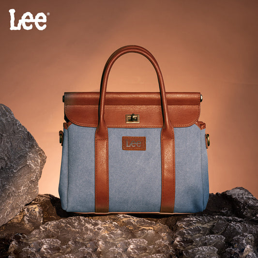 Lee Denim Canvas Leather Blend Crossbody Tote Bag