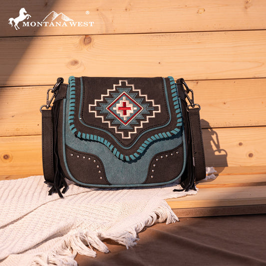 Montana West Aztec Fringe Crossbody Purse