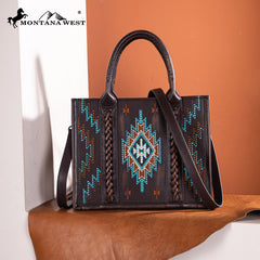 Montana West Aztec Embroidered Distressed Leather Tote Bag Set