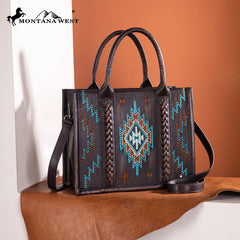 Montana West Aztec Embroidered Distressed Leather Tote Bag Set