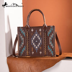 Montana West Aztec Embroidered Distressed Leather Tote Bag Set