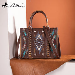 Montana West Aztec Embroidered Distressed Leather Tote Bag Set