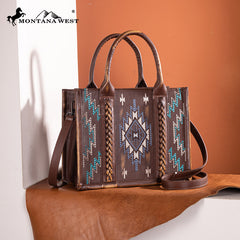 Montana West Aztec Embroidered Distressed Leather Tote Bag Set