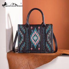 Montana West Aztec Embroidered Distressed Leather Tote Bag Set