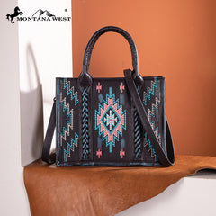 Montana West Aztec Embroidered Distressed Leather Tote Bag Set