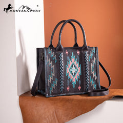 Montana West Aztec Embroidered Distressed Leather Tote Bag Set