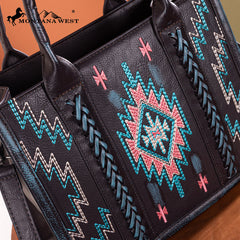 Montana West Aztec Embroidered Distressed Leather Tote Bag Set