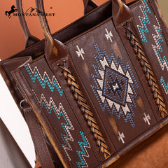 Montana West Aztec Embroidered Distressed Leather Tote Bag Set