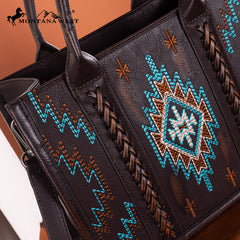 Montana West Aztec Embroidered Distressed Leather Tote Bag Set