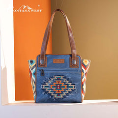 Montana West Embroidered Aztec Denim Tote Set