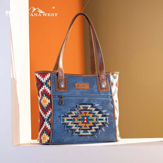 Montana West Aztec Jean Denim Collection Concealed Carry Tote