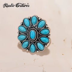 Rustic Couture's® Flower Oval Open Adjustable Ring