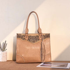 Montana West Tooled Fringe Tote Bag