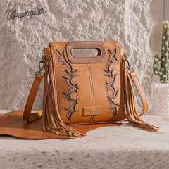 Wrangler Top Handle Embroidered Fringe Tote/Crossbody