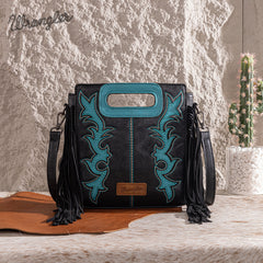 Wrangler Top Handle Embroidered Fringe Tote/Crossbody