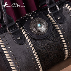 Montana West Tooled Concho Barrel Satchel Bag/Crossbody